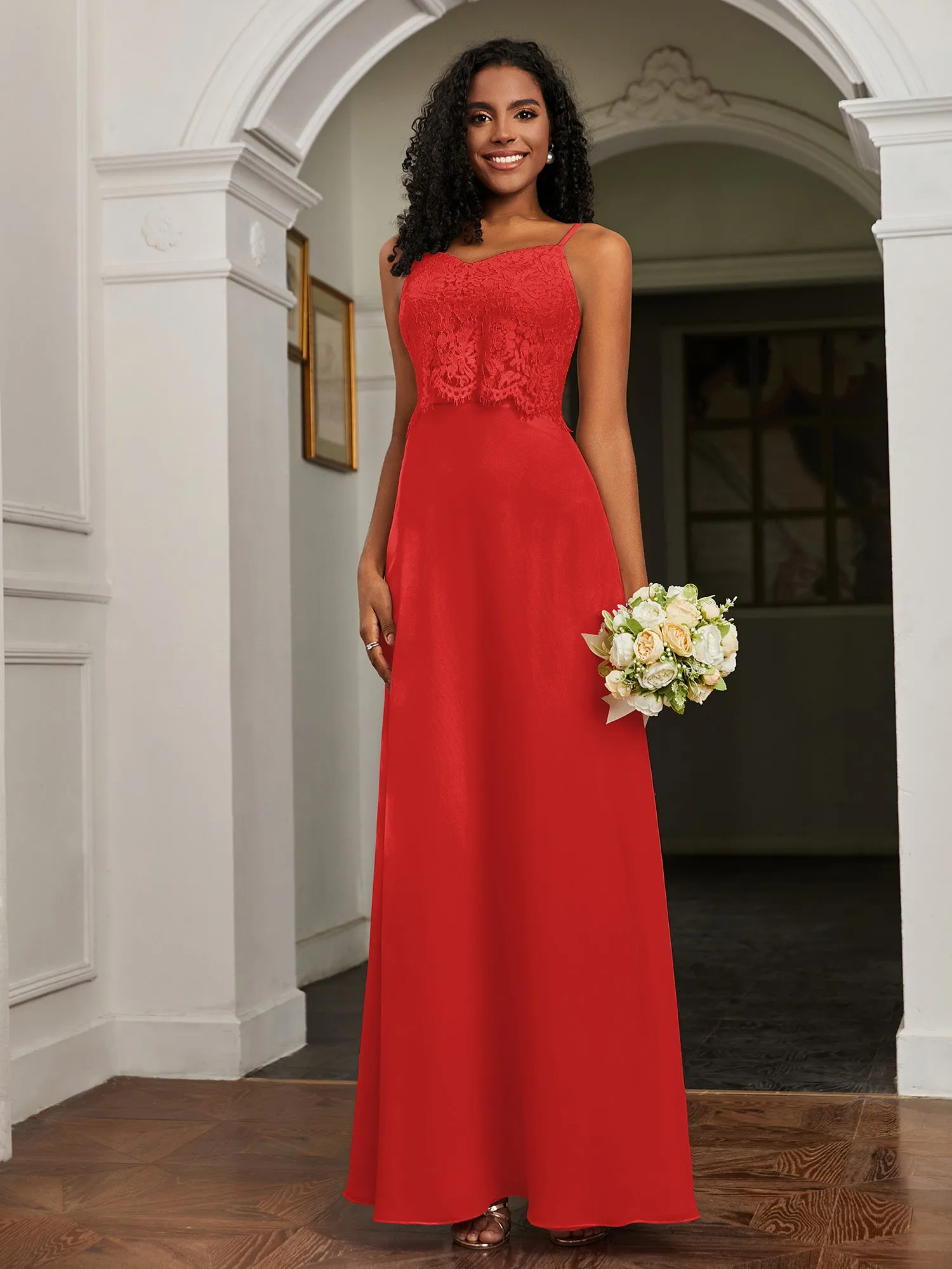 Lace Appliqued  Backless Chiffon A-Line Dress Red Plus Size