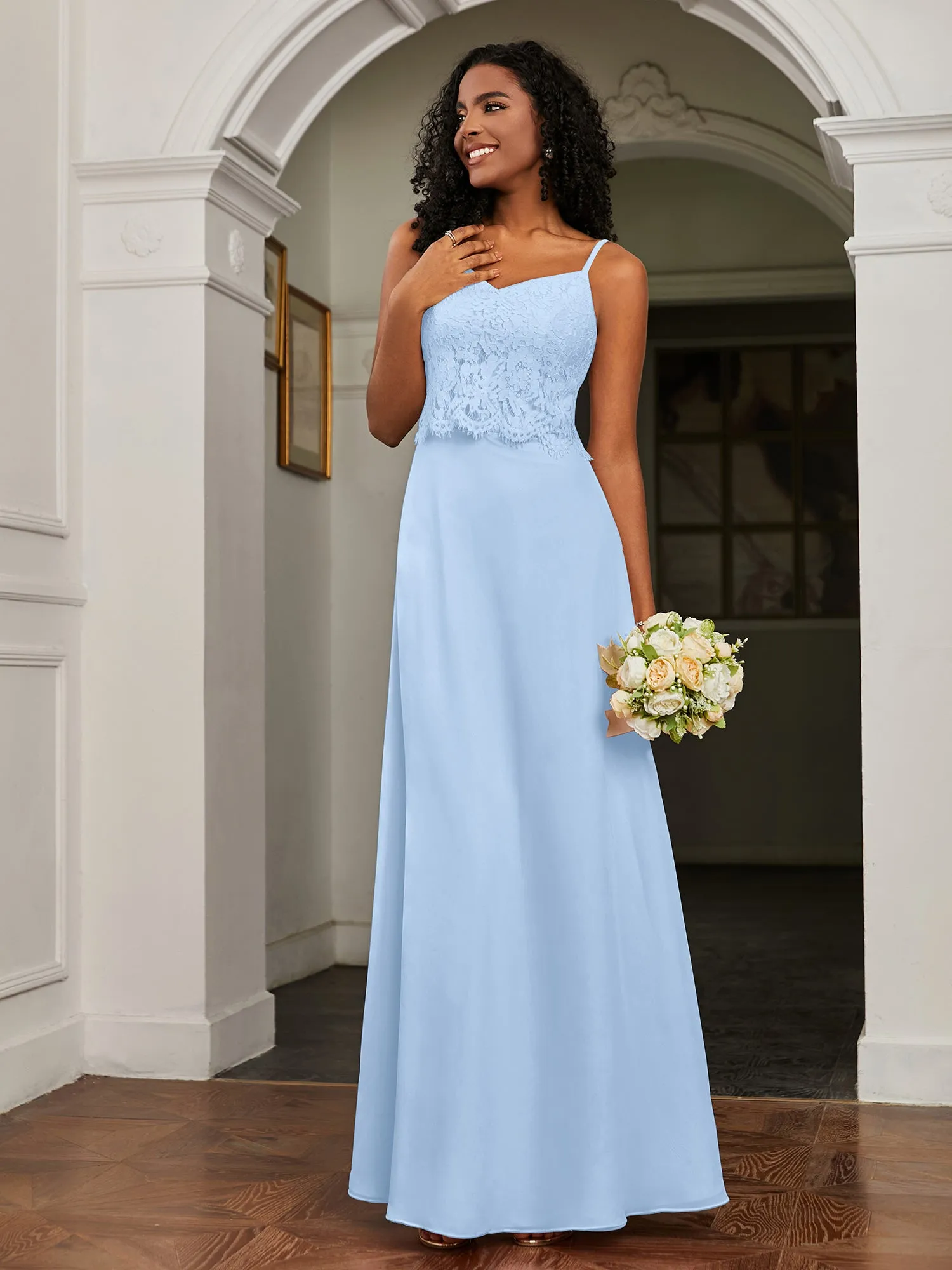 Lace Appliqued  Backless Chiffon A-Line Dress Sky Blue Plus Size