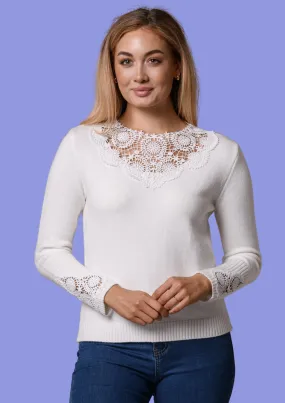 Lace Insert Sweater- Cream