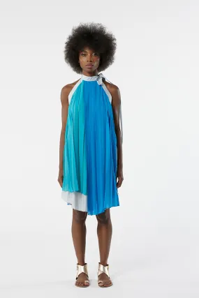 LUCIE blue - silk pleated dress