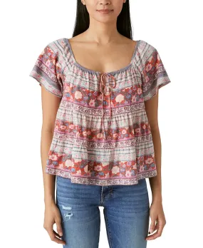 Lucky Brand Tie-Neck Tiered Swing Top