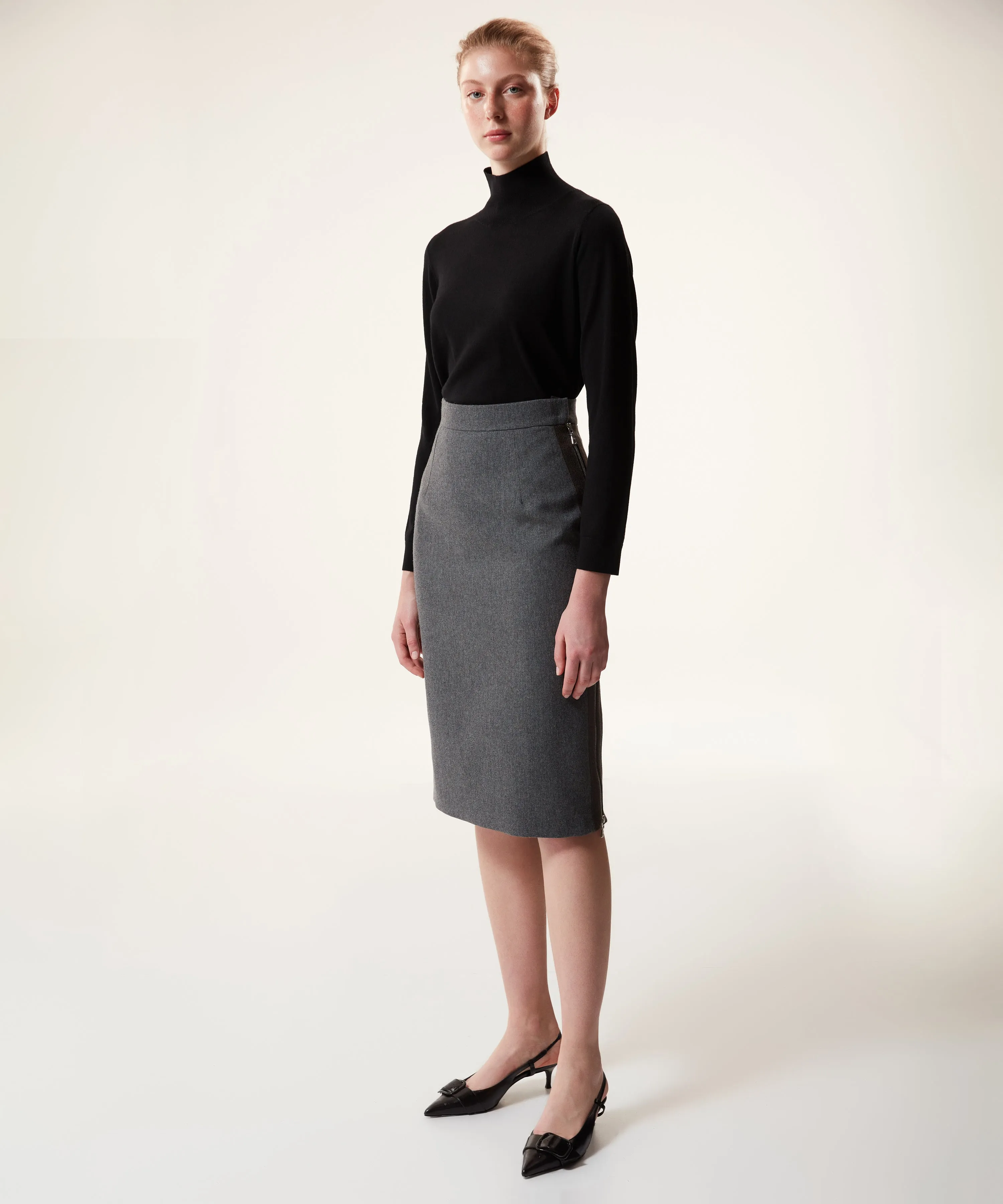 Machka Wool Side Zip Skirt Grey