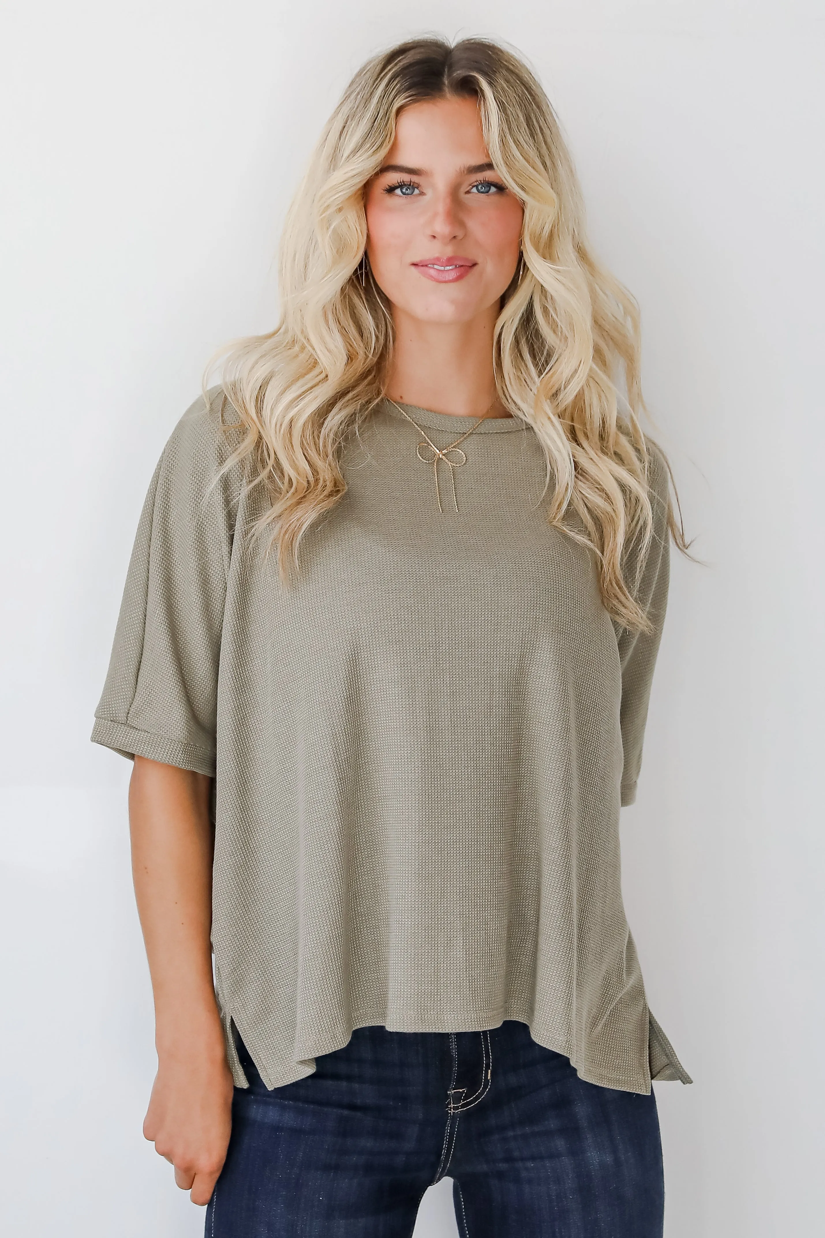 Missy Olive Waffle Knit Top - DOORBUSTER