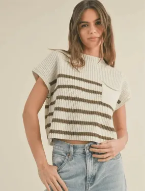 MOCK NECK KNIT STRIPE TOP