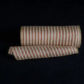 Natural Burlap Christmas Deco Mesh with Red White Stripes ( 10 Inch x 10 Yards )