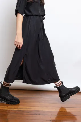 Organic Silk Drawstring Waist Skirt - Black