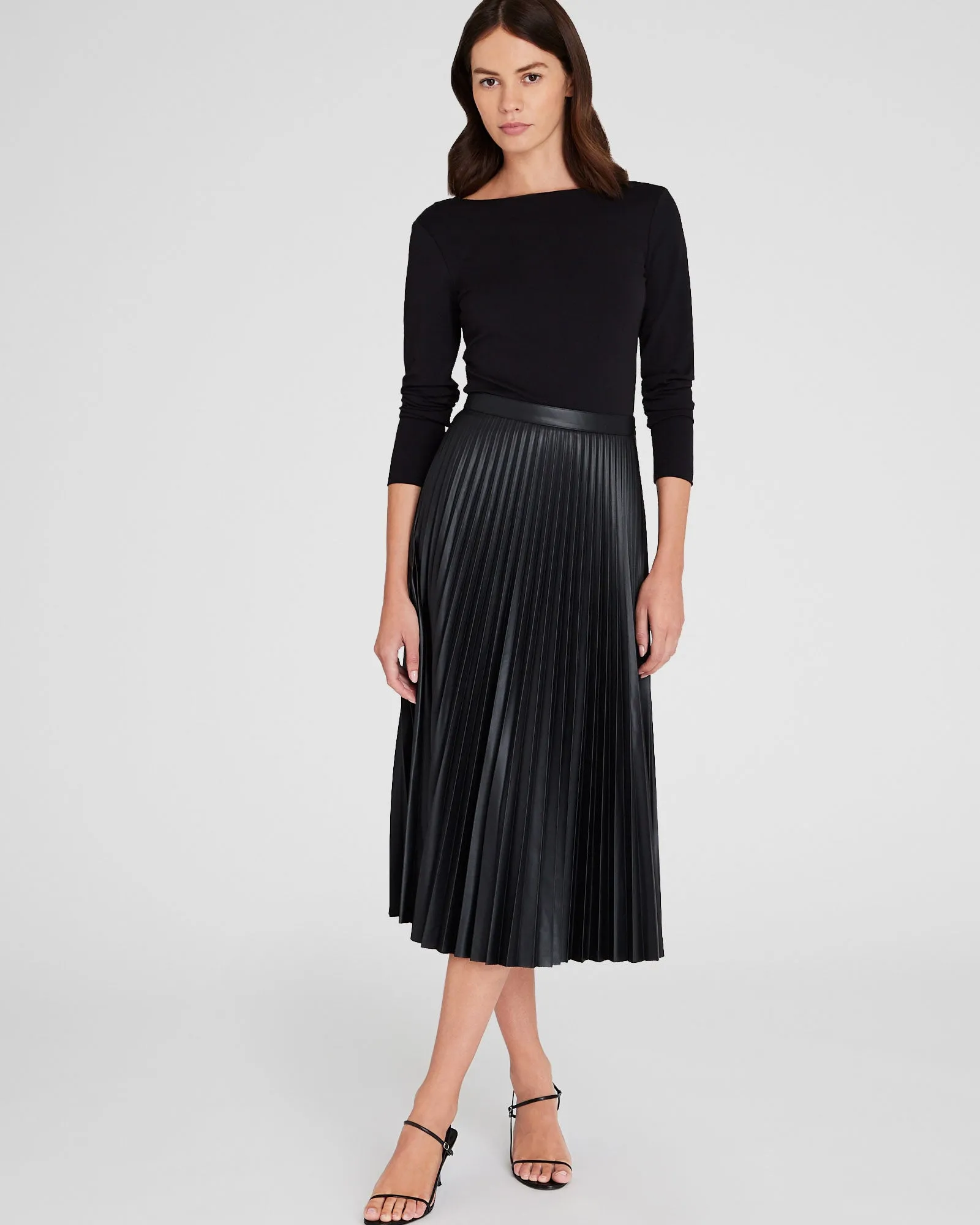 Pleated Faux-Leather Midi Skirt