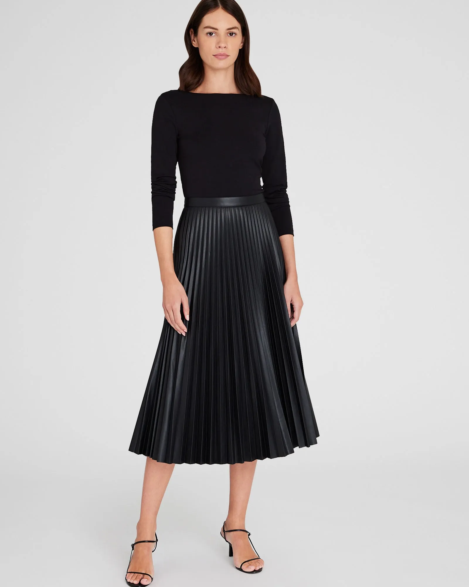 Pleated Faux-Leather Midi Skirt