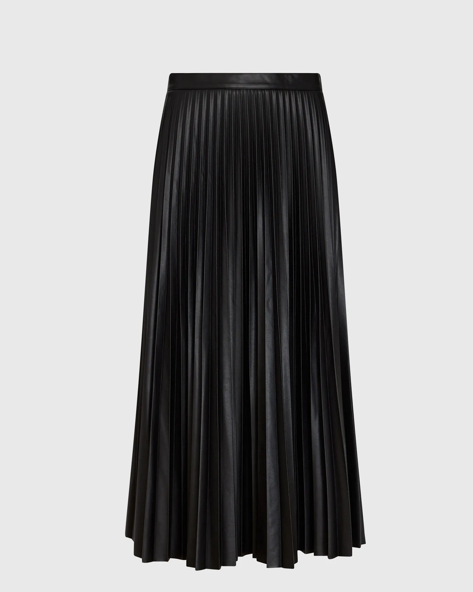 Pleated Faux-Leather Midi Skirt