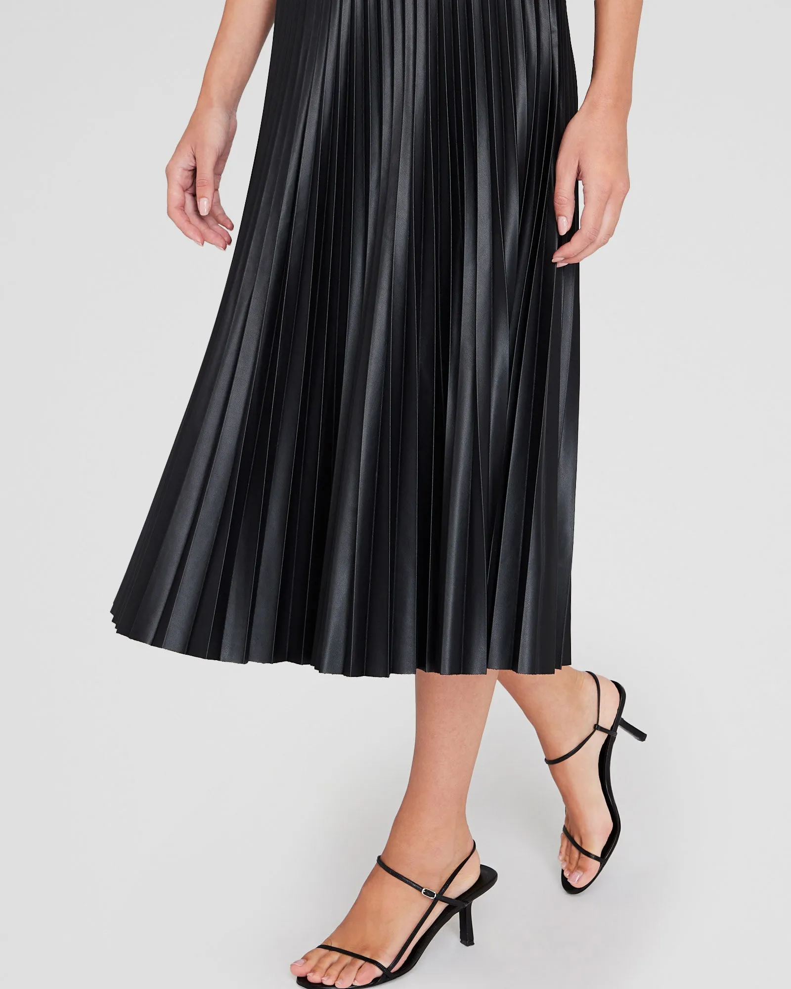 Pleated Faux-Leather Midi Skirt