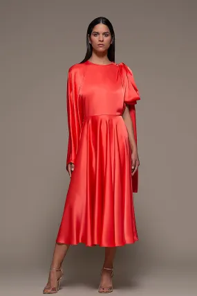 Pleated Satin A-line Midi Dress