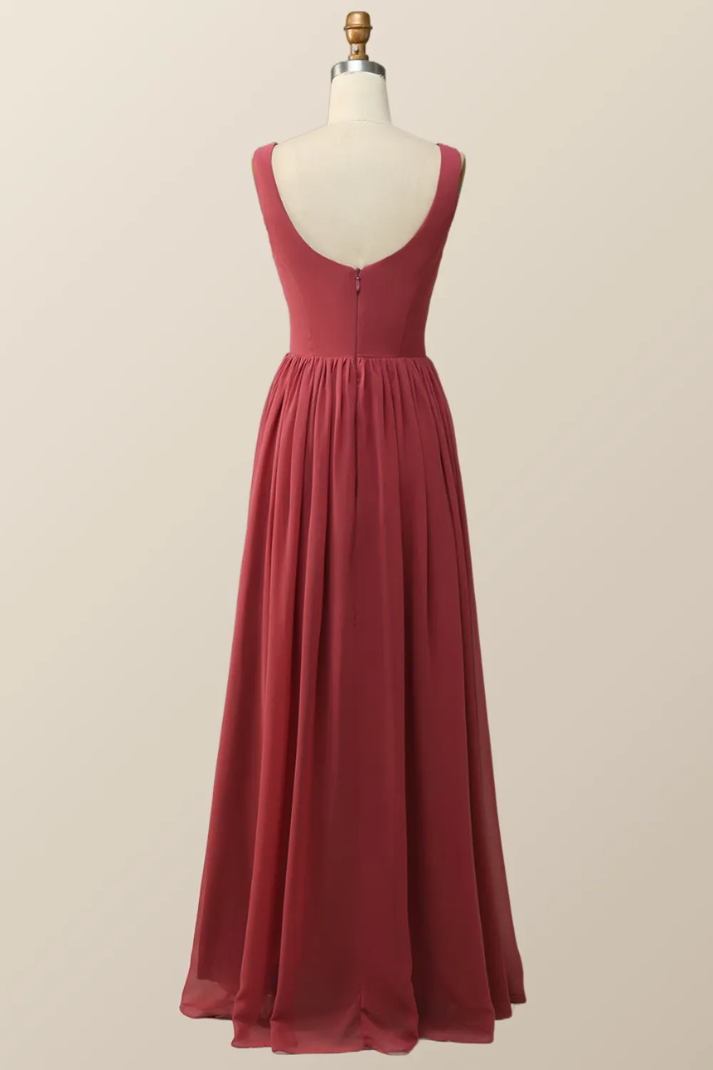 Pleated Terracotta Empire Chiffon Long Bridesmaid Dress