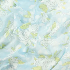 Printed Cotton Voile Design-91 White Flowers on Sky Blue