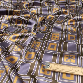 Printed Satin Design-30 Gold & Purple Squares on Brown