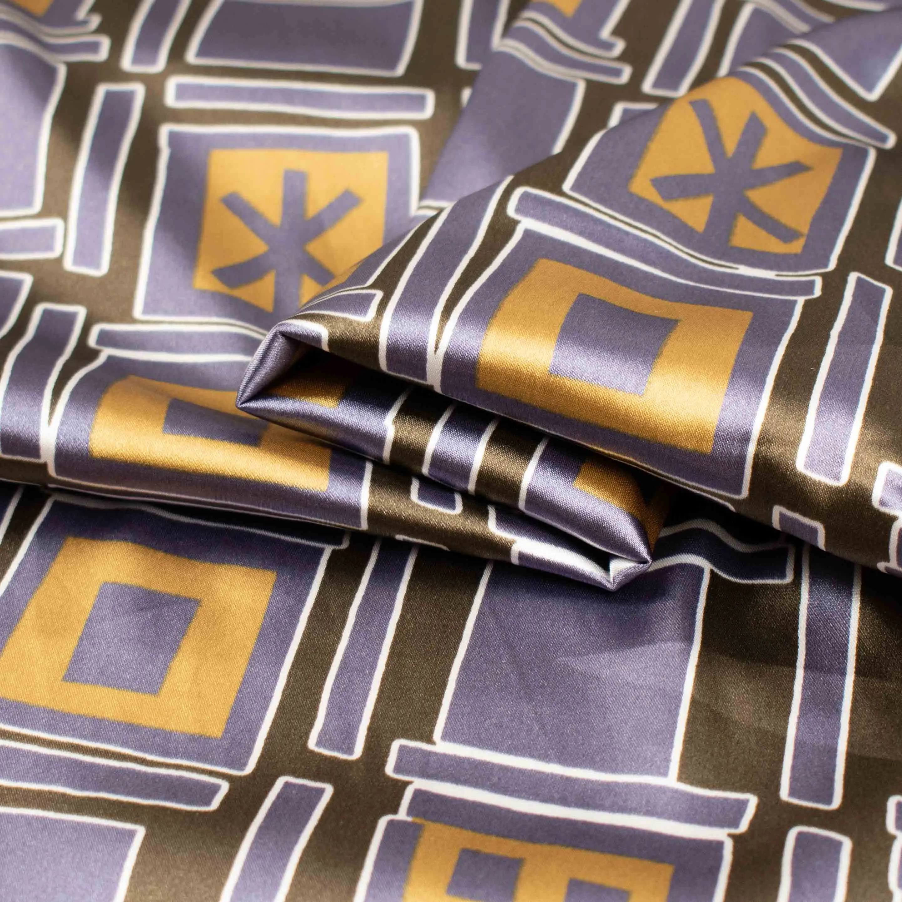 Printed Satin Design-30 Gold & Purple Squares on Brown