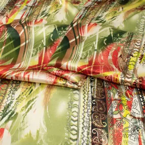 Printed Satin Design-54 Red & Green Abstract