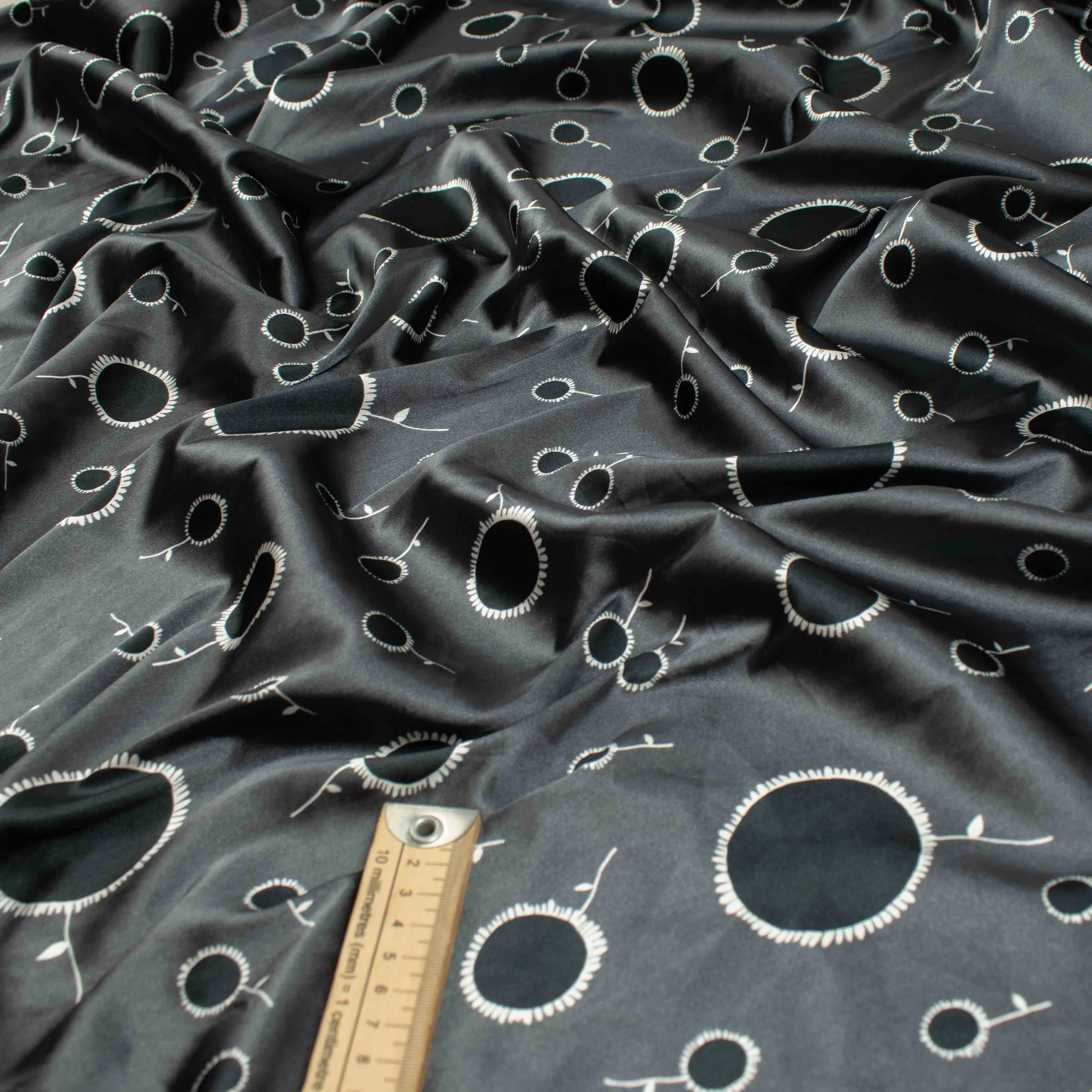 Printed Satin Design-9 Black Dots on Grey