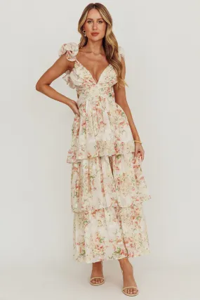 Roselle Backless Ruffle Maxi Dress Floral Multi