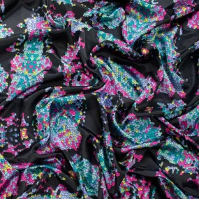 Satin Prints Design-205 Teal & Pink Mosaic on Black