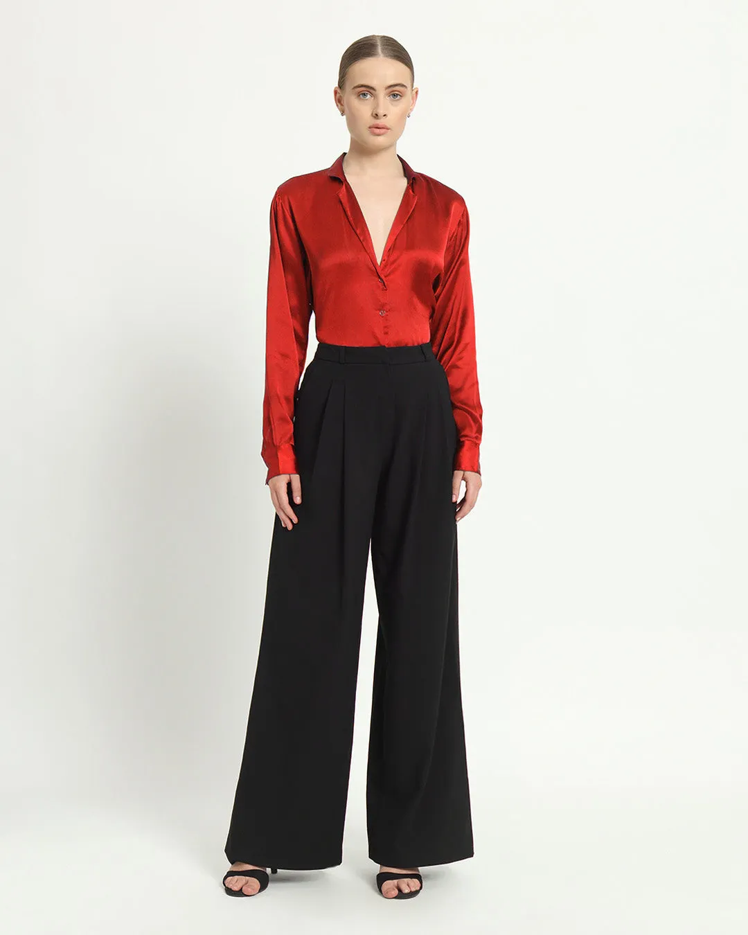 Satin Tailored Collar Scarlet Red Shirt