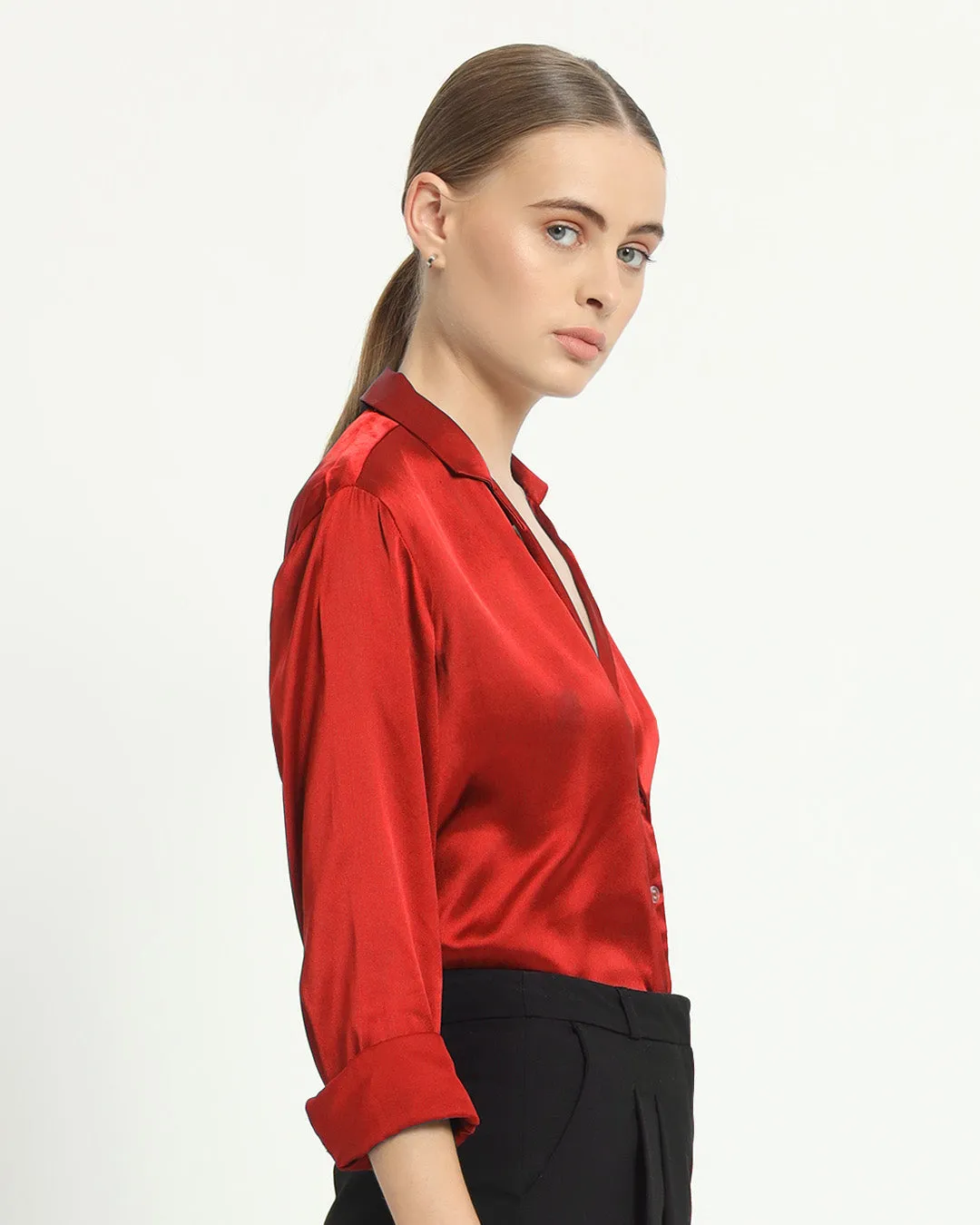 Satin Tailored Collar Scarlet Red Shirt