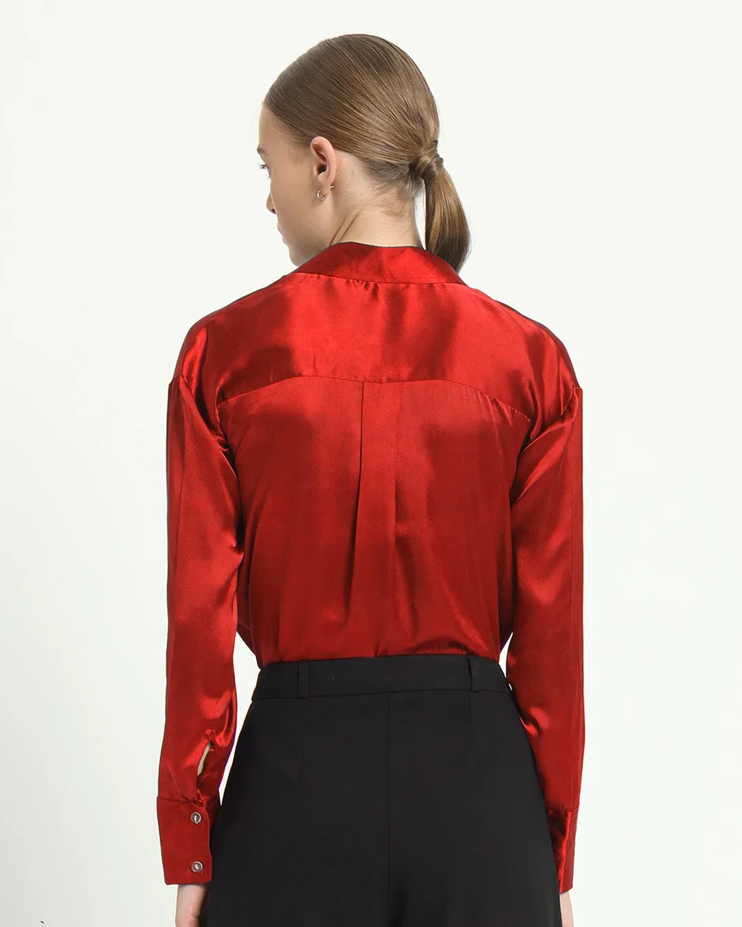 Satin Tailored Collar Scarlet Red Shirt