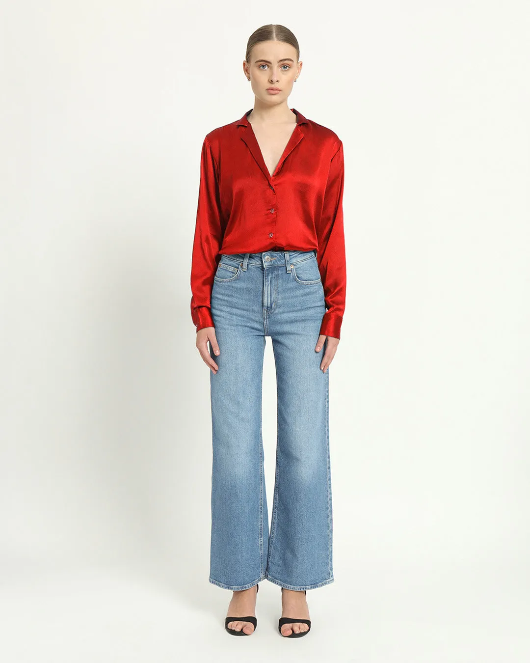 Satin Tailored Collar Scarlet Red Shirt