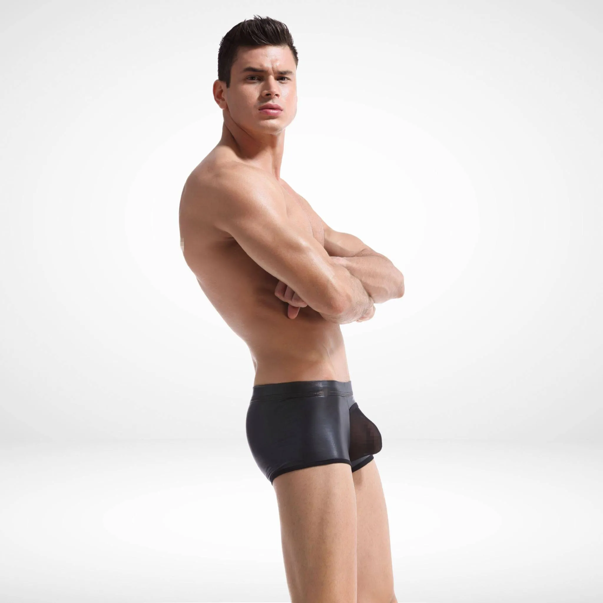 Sheer Front Faux Leather Boxer Briefs