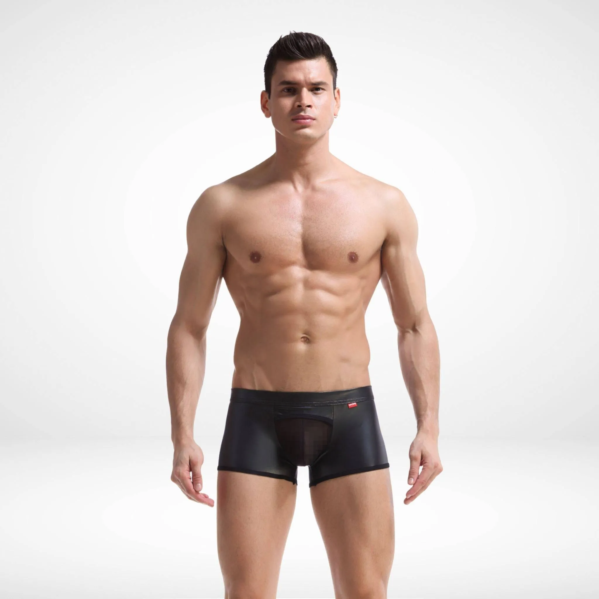 Sheer Front Faux Leather Boxer Briefs