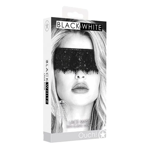 Shots - Ouch Black and White Lace Eye Mask with Elastic Straps (Black)