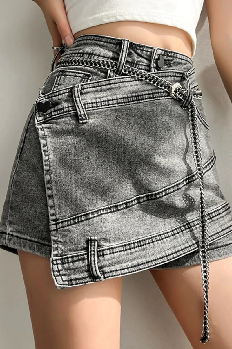 Smokey gray jeans irregular skirt