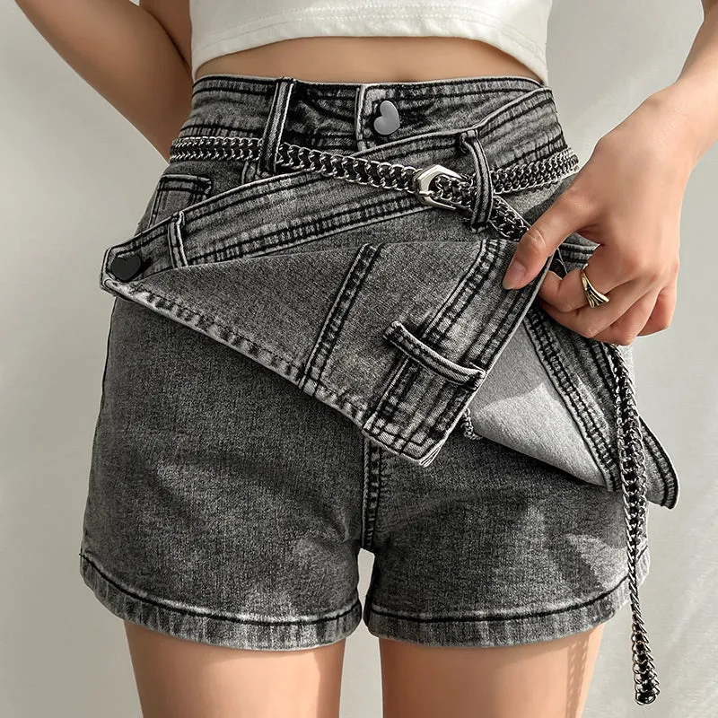 Smokey gray jeans irregular skirt