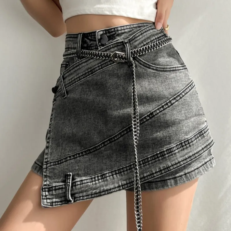 Smokey gray jeans irregular skirt