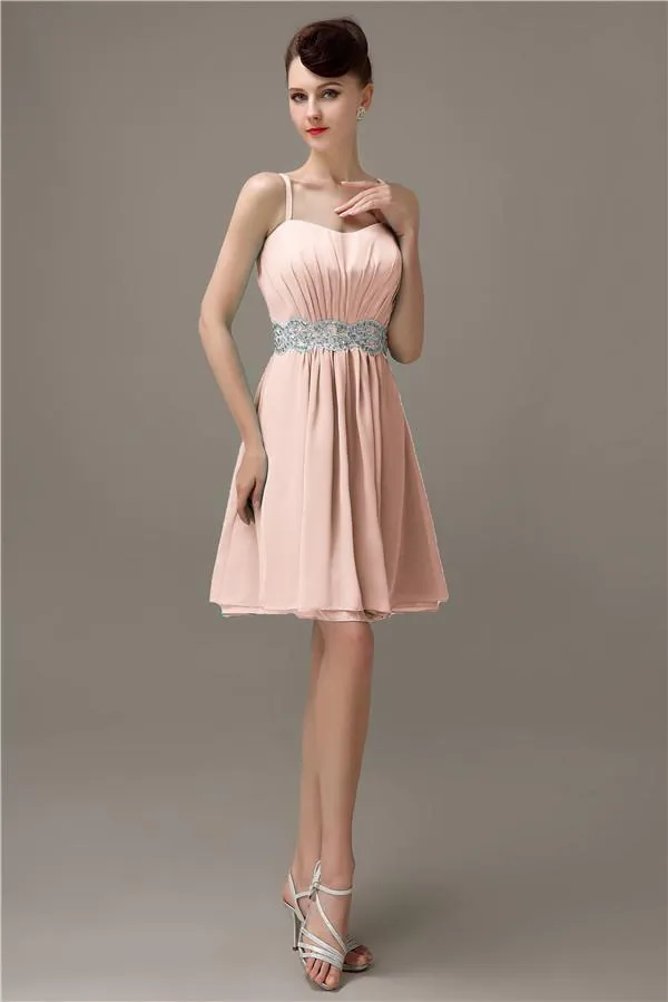 Spaghetti Straps Sweetheart A-line Chiffon Appliques Bridesmaid Dresses