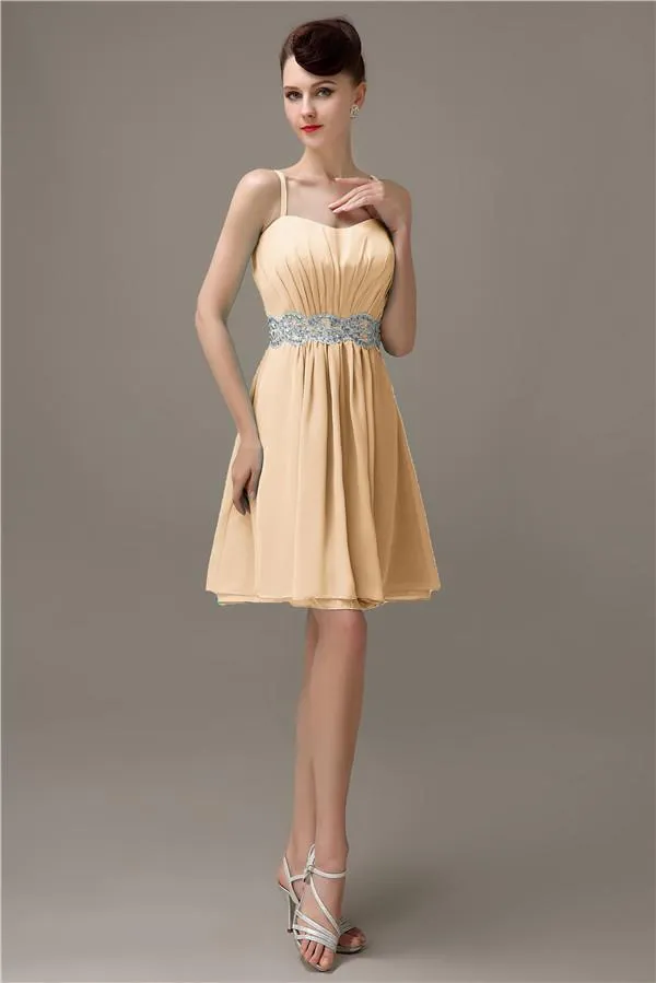 Spaghetti Straps Sweetheart A-line Chiffon Appliques Bridesmaid Dresses