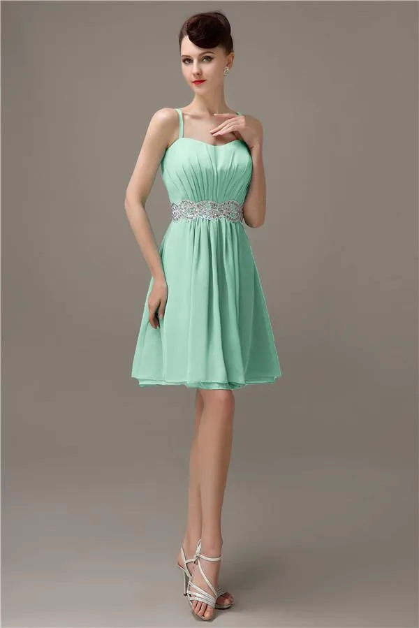 Spaghetti Straps Sweetheart A-line Chiffon Appliques Bridesmaid Dresses