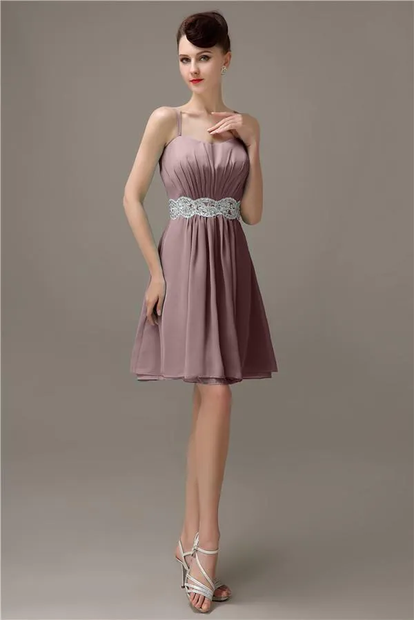 Spaghetti Straps Sweetheart A-line Chiffon Appliques Bridesmaid Dresses