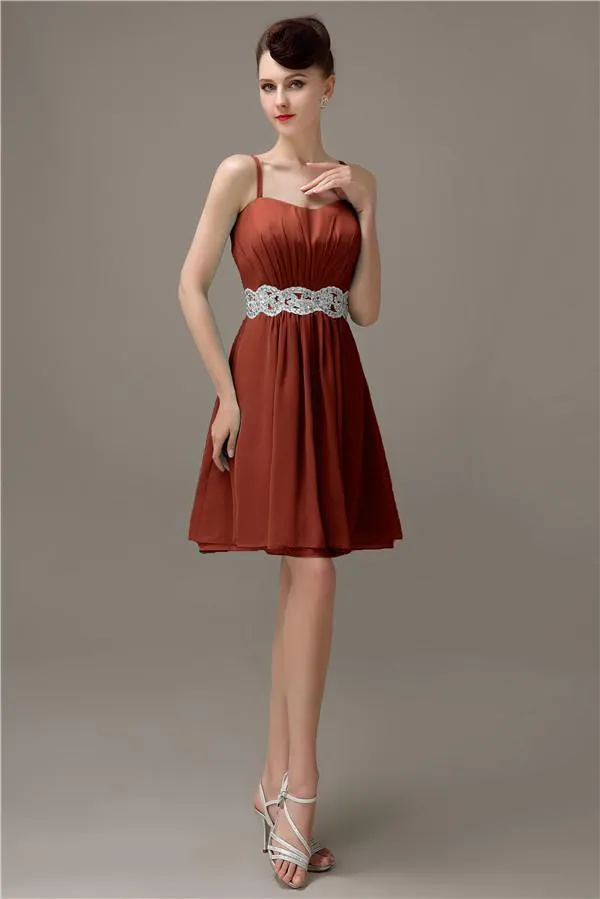 Spaghetti Straps Sweetheart A-line Chiffon Appliques Bridesmaid Dresses