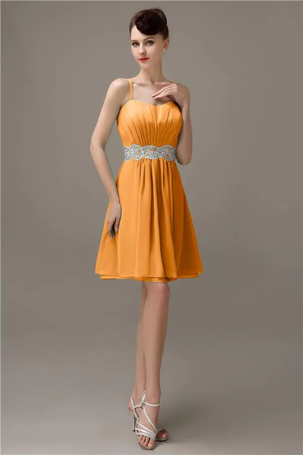 Spaghetti Straps Sweetheart A-line Chiffon Appliques Bridesmaid Dresses