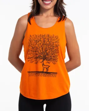 Super Soft Cotton Womens Bambi Tree Tank Top in Orange