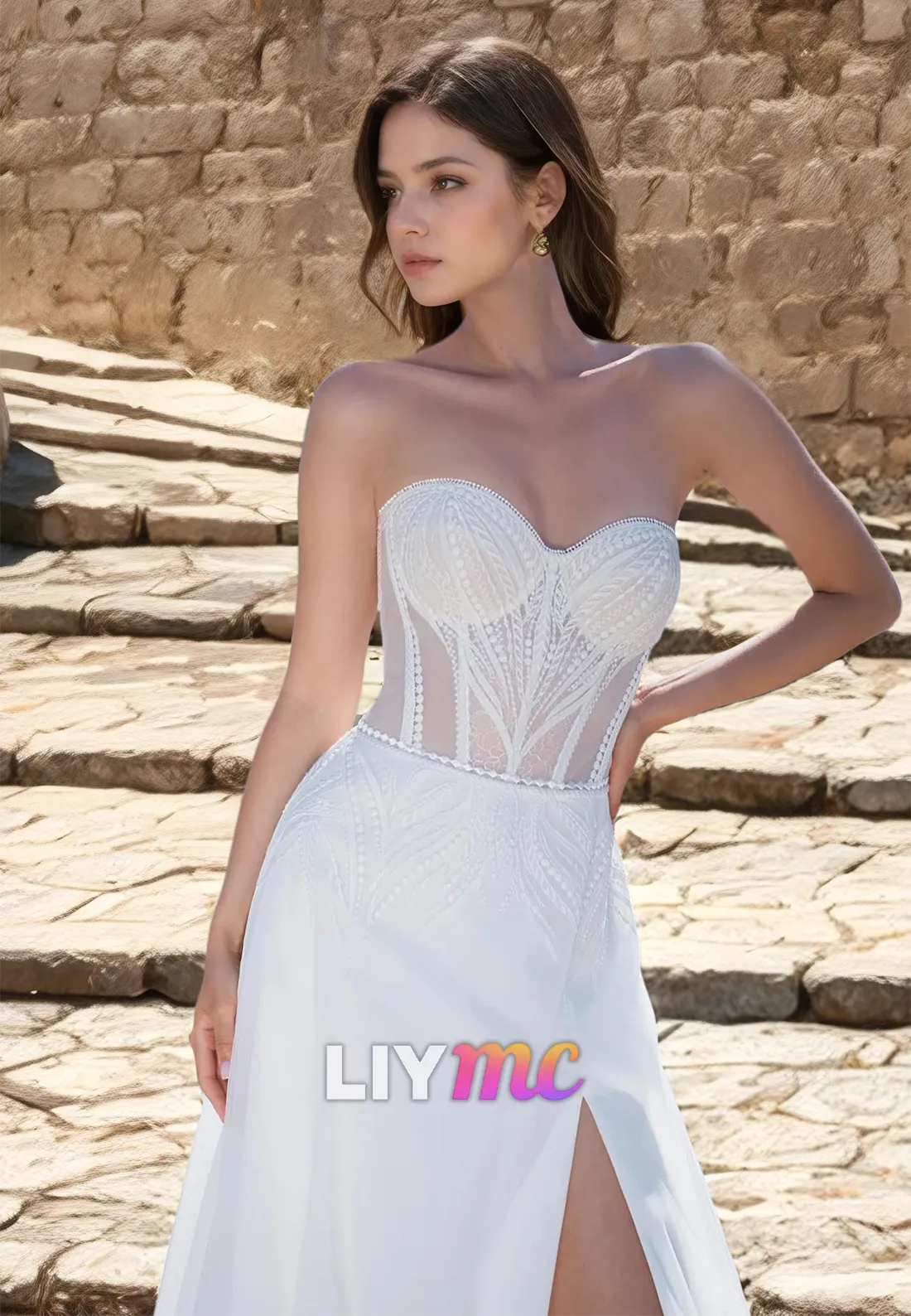 Sweetheart Sleeveless Appliques Tulle A-Line Boho Wedding Dress