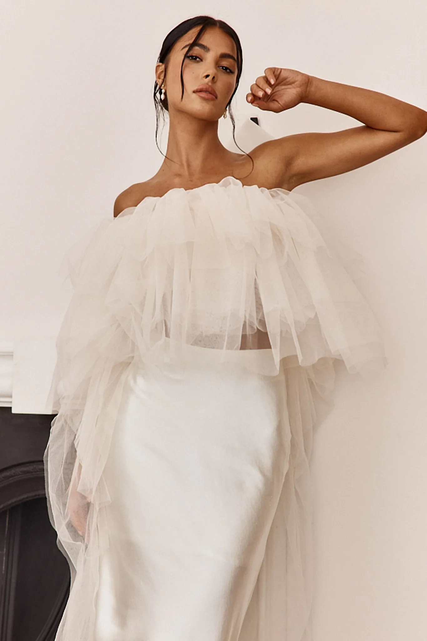 This Is Love Layered Tulle Crop Top Cream