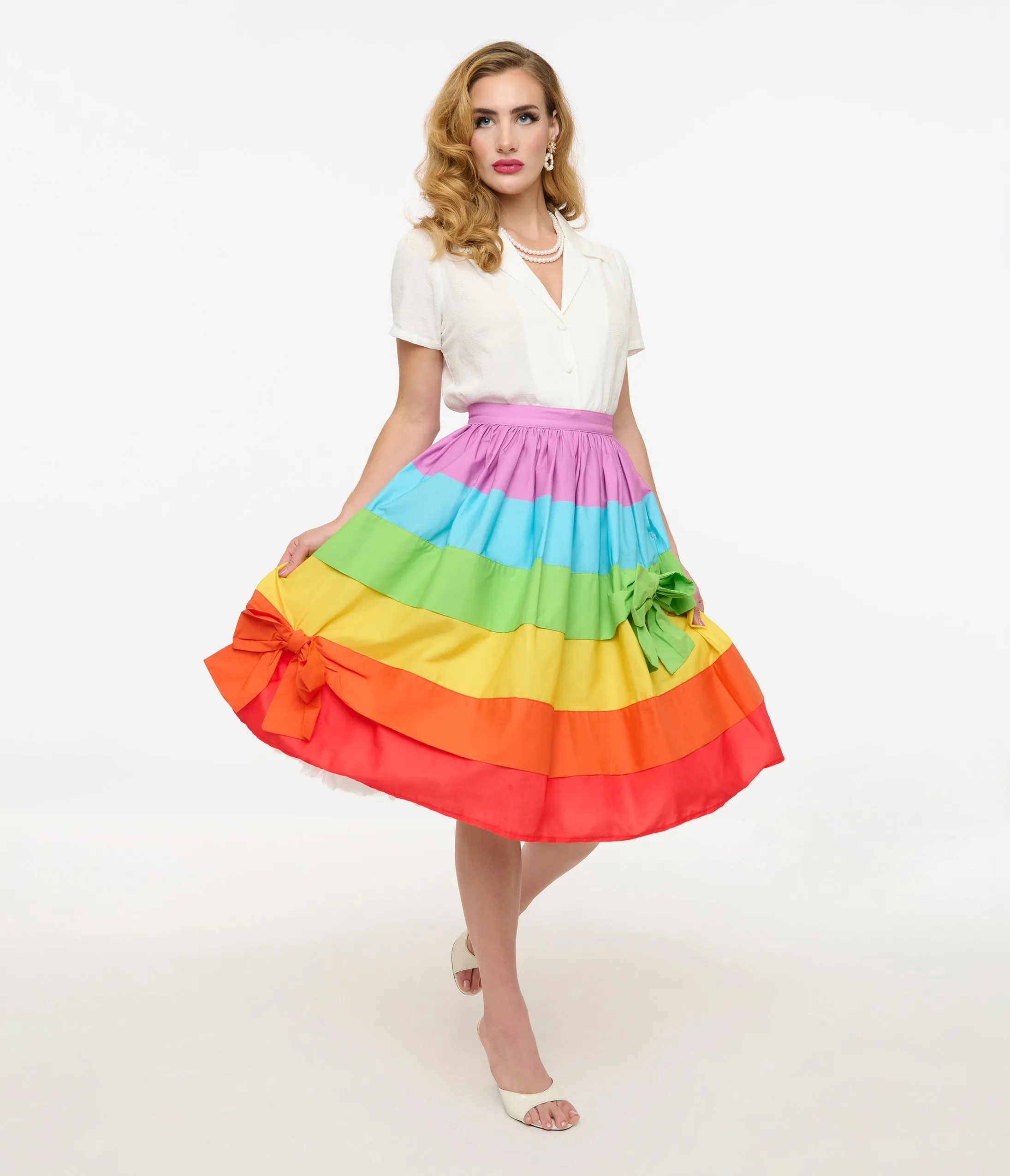 Unique Vintage 1950s Rainbow Stripe Gellar Swing Skirt