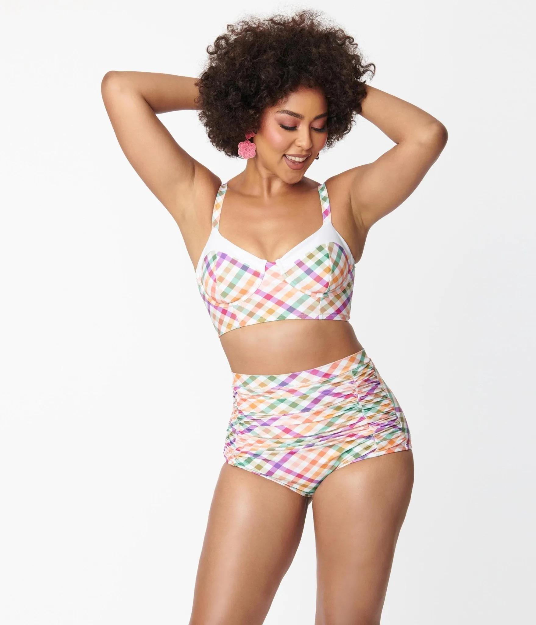 Unique Vintage Pastel Madras Gingham Monroe Swim Bottom