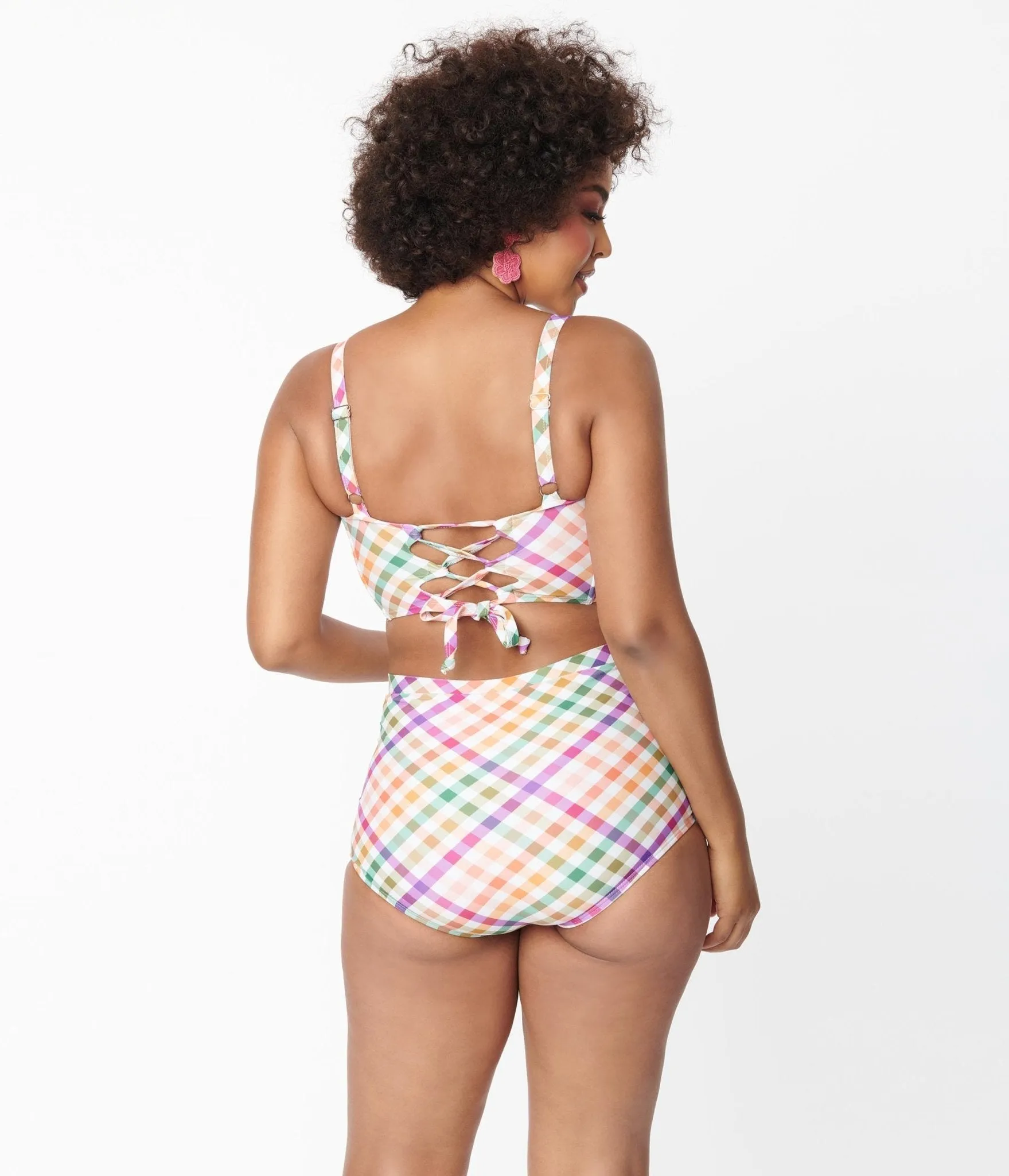 Unique Vintage Pastel Madras Gingham Monroe Swim Bottom