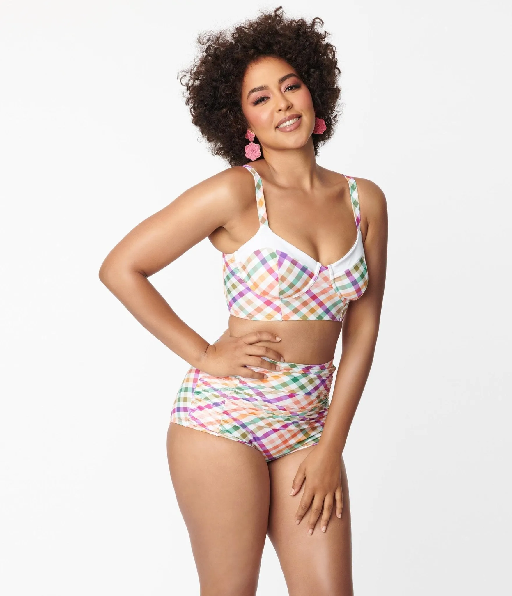 Unique Vintage Pastel Madras Gingham Monroe Swim Bottom