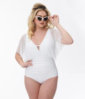 Unique Vintage White Mesh Sleeved Torrey Swimsuit