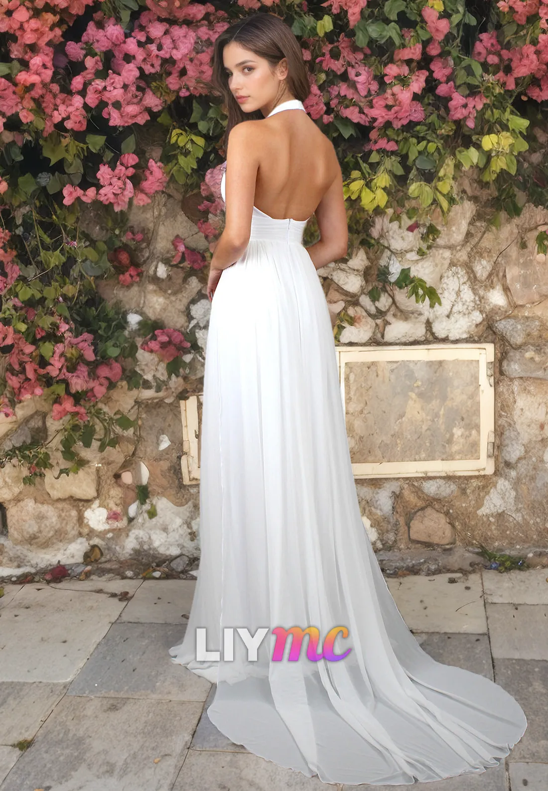 V-Neck Sleeveless Chiffon A-Line Simple Beach Wedding Dress