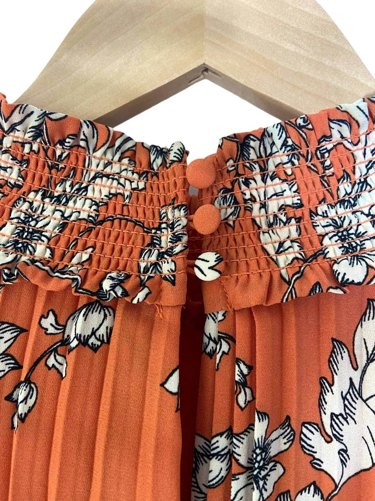 Warm Autumn Burnt Orange Floral Print Pleated Dress