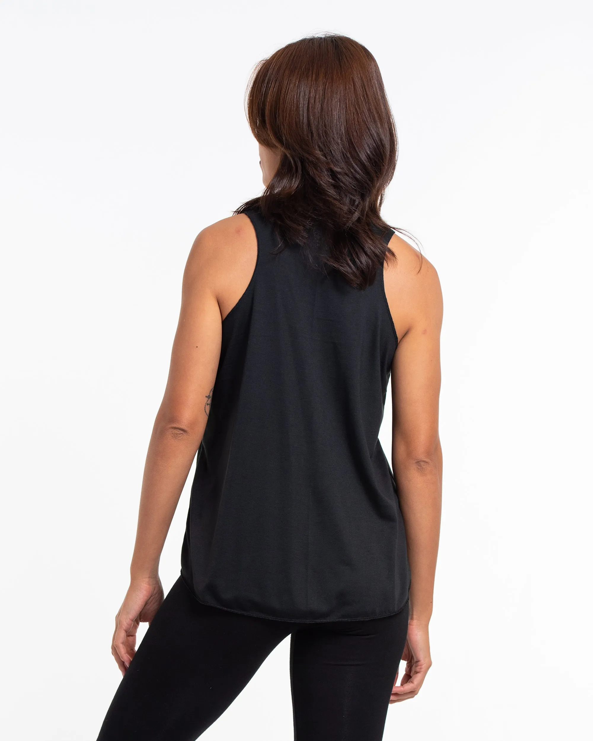 Womens Feather Necklace Tank Top in Black